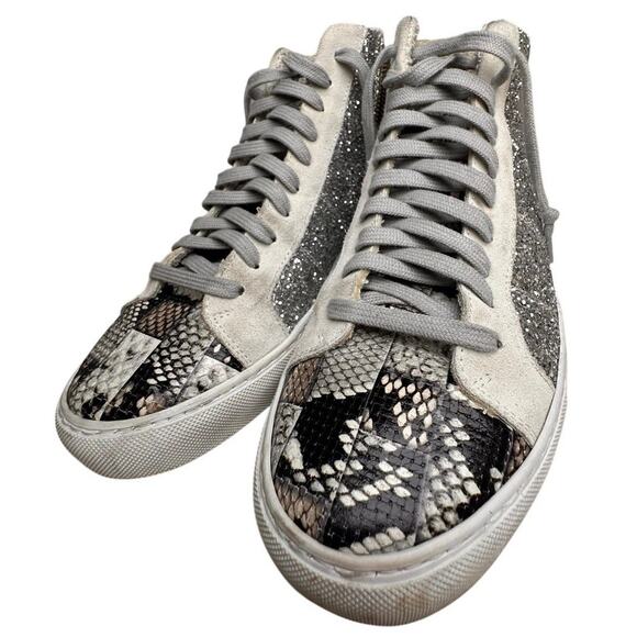 P448 EU 41 Glitter Snakeskin Hi Top Side Zip Sneakers Made In Italy Rebel Chic - Picture 6 of 16